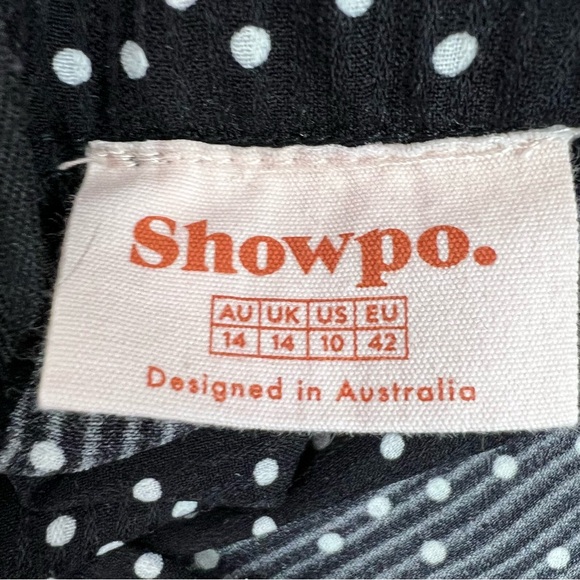 Showpo dress bell bottom sleeve dots Black and White Polka Dot Long Sleeve Dress - Picture 14 of 16